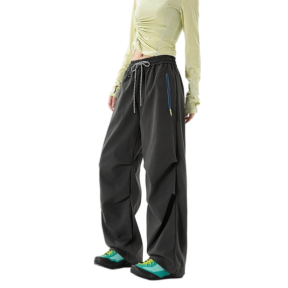 HXWCHs Women's Casual Cargo Parachute Pants with Secure Zipper Pockets for Outdoor Hiking and Travel Adventures S Dark Gray