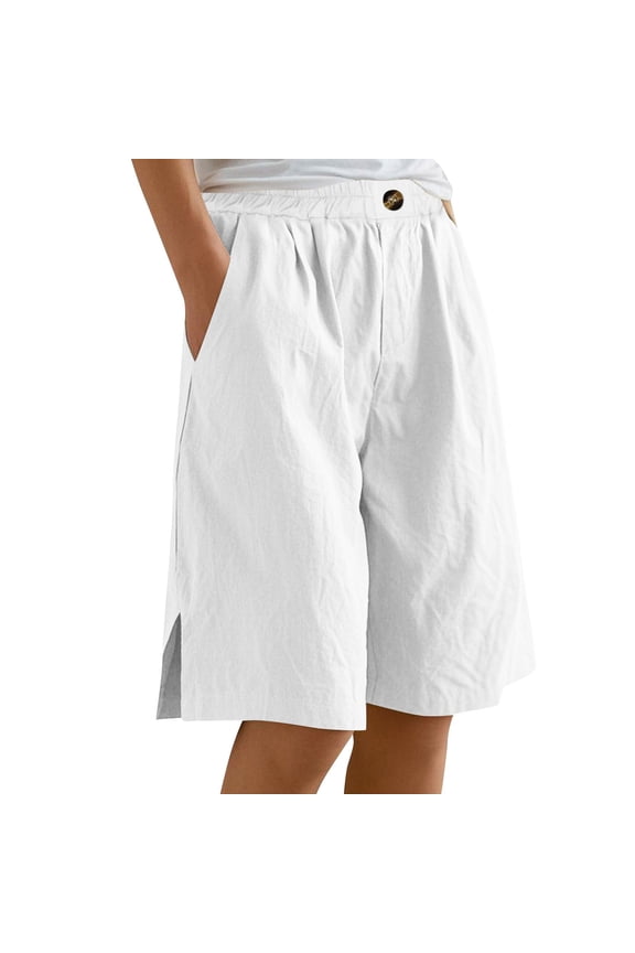 Women's Casual Cropped Pants with Elastic Waist and Split Hem Comfortable Daily Wear for Spring Summer Fall Seasons XXL White
