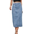 thumbnail image 1 of HXWCHs Women's Casual Denim Midi Skirt Stretchy Waistband Comfortable Everyday Wear Stylish A-Line Design Blue XL, 1 of 8
