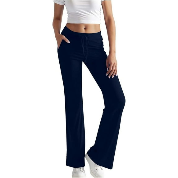 HXWCHs Women's Casual Drawstring Elastic Waist Wide Leg Sweatpants Solid Color Comfortable Trousers for Everyday Wear S Navy