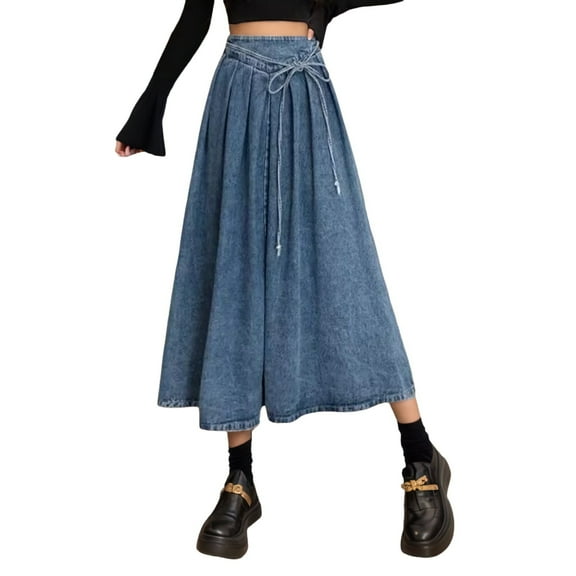 HXWCHs Women's Casual High Waist Midi A Line Skirt Flowy Stretchy Soft Fabric for Spring Summer Fall Daily Wear Blue L