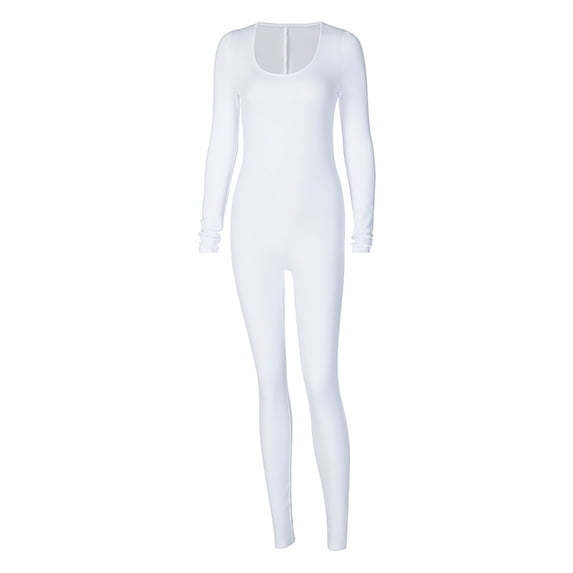 HXWCHs Women's Casual Jumpsuit, Women's Fashion Long Sleeve Slim Fit Jumpsuit with Lift Design for Spring and Summer Seasons S White