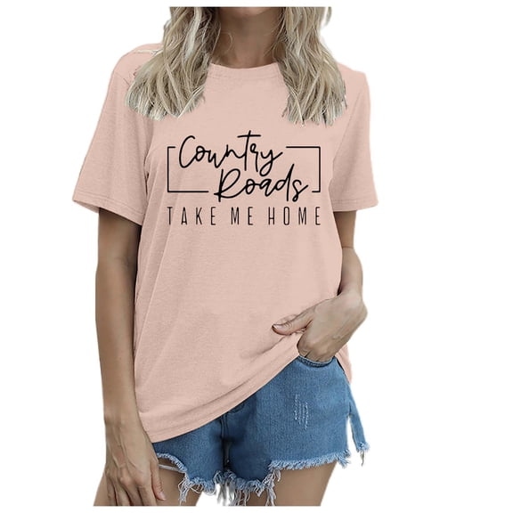 HXWCHs Women's Casual Letter Print Crew Neck Short Sleeve Everyday Fashion Tee for a Comfortable and Pink XL