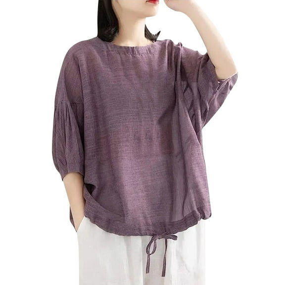 HXWCHs Women's Casual Loose Fit Round Neck Short Sleeve Summer top Blouse Solid Color Shirt XXXXL Purple