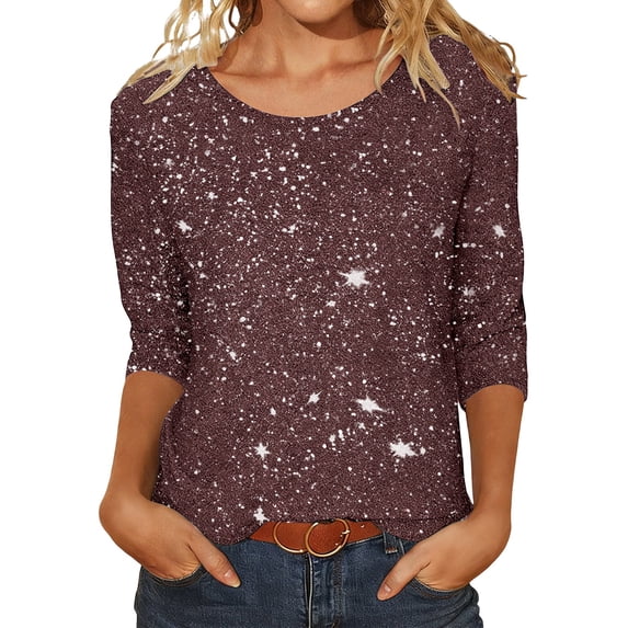 HXWCHs Women's Casual Loose Fit Round Neck Short Sleeve T-Shirt top with Sparkling Sequins and Bling Design M