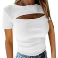 thumbnail image 1 of HXWCHs Women's Casual Short Sleeve Round Neck Pullover top with Hollow Out Design and Slim Fit M White, 1 of 3