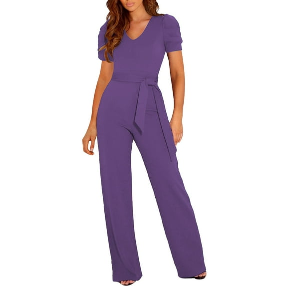 HXWCHs Women's Cropped Jumpsuit, Elegant V-Neck Women's Long Jumpsuit Trouser Suit Playsuit Romper with Stylish Design L Purple