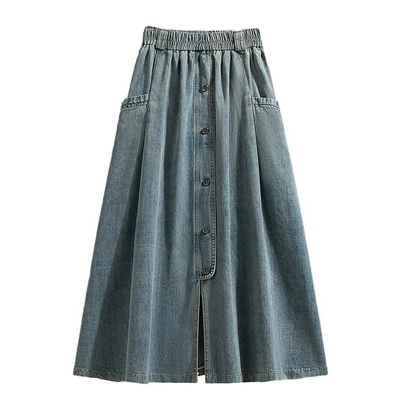HXWCHs Women's Denim Maxi Skirt Solid Color Fashion Design for Autumn Spring Seasons Large Size Flattering Fit Blue XXXXL