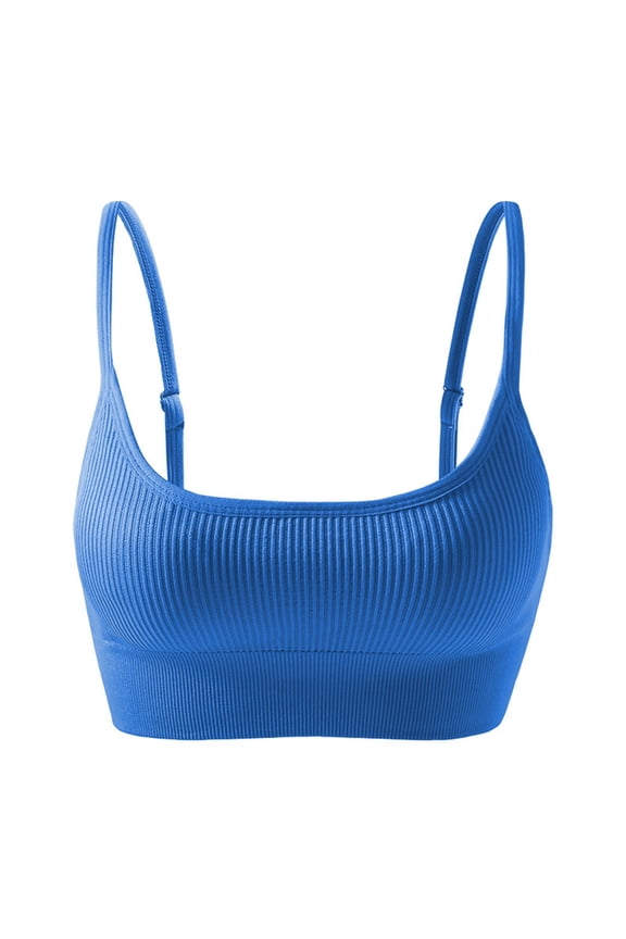 Women's Distressed Jeans Stylish Ripped Details High Sports Bra for Women Supportive Workout top with Wide Strap and Comfortable Fit for Running Yoga Fitness Blue M