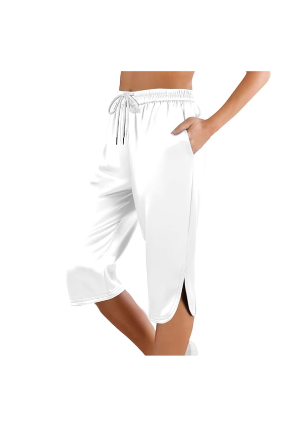 Women's Effortless Mid Rise Slim Casual Pants Flat Fitting Solid Color Everyday Wear Trousers M White