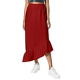 thumbnail image 1 of HXWCHs Women's Elegant High Waist Elastic Midi Skirt Flowy Solid Tiered Ruffle Hem Casual Swing Red XL, 1 of 8
