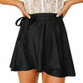 thumbnail image 1 of HXWCHs Women's Elegant High Waist Satin Chiffon Wrap Mini Skirt with Lace Up Detail Black M, 1 of 4