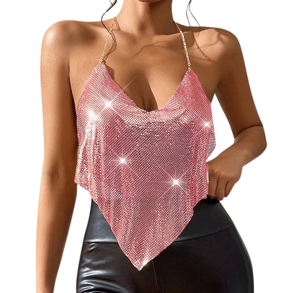 HXWCHs Women's Elegant Nightclub Party Performance Backless Sleeveless ofp L Rose Gold