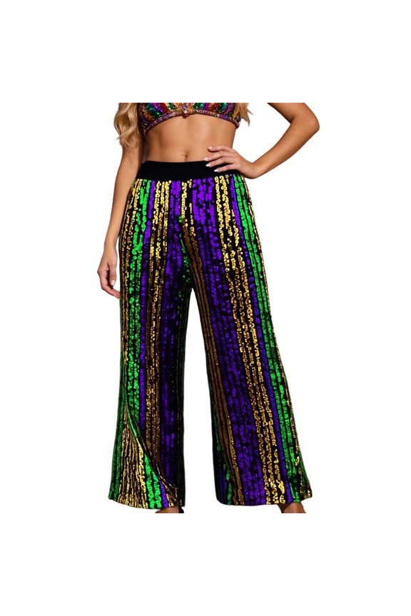 Women's Elegant Sequin Glamour Festival Party Trousers with Shimmering Embellishments for Evening Occasions L Multicolour