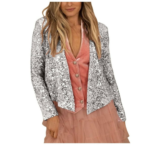 HXWCHs Women's Fashion Casual Cardigan Top with Elegant Sequin Detail for Stylish Layering Silver XXL