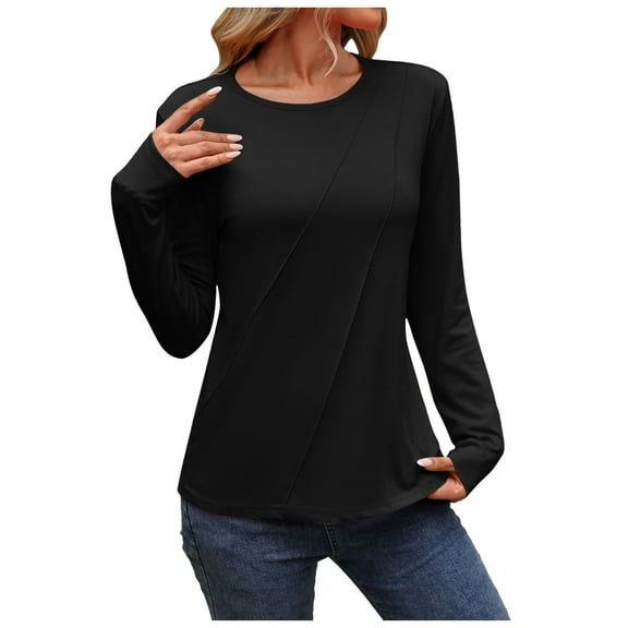 HXWCHs Women's Fashion Crew Neck Leopard Print Casual Long Sleeve T-Shirt Blouse top M Black