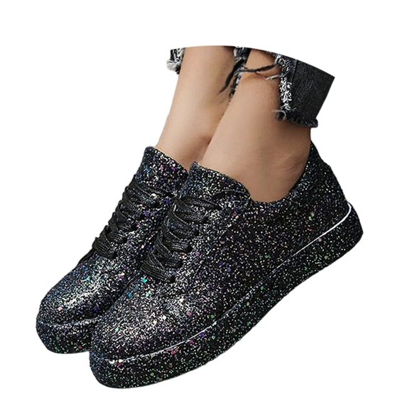 HXWCHs Women's Fashion Glitter On Casual Flat Loafers with Sparkly Rhinestone Ankle Strap for Evening Party Comfort37 Black