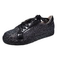 thumbnail image 1 of HXWCHs Women's Fashion Platform Sneakers Low ofp Casual Walking Shoes with Sparkly Lace Up Design for Everyday Lightweight Comfort 36 Black, 1 of 8