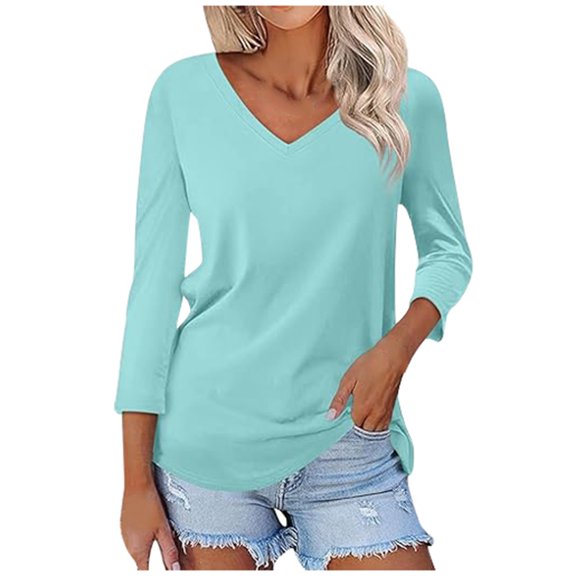 HXWCHs Women's Fashion V-Neck Slim Fit Long Sleeve Printed Casual T-Shirt top for Everyday Wear Mint Green XL