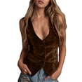 thumbnail image 1 of HXWCHs Women's Fashionable Sleeveless Solid Button Vest Casual top for Everyday Wear L Coffee, 1 of 5