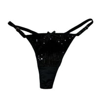 HXWCHs Women's Glitter Thong Panties High Waist Comfortable Adjustable Lingerie Underwear For Everyday Wear Black S