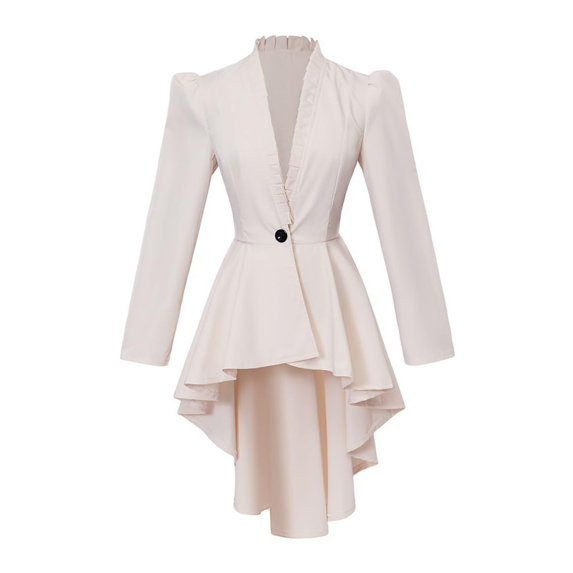 HXWCHs Women's Gothic Tailcoat Jacket Elegant Long Sleeve Attire XS Beige