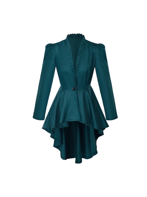 Women's Gothic Tailcoat Jacket Elegant Long Sleeve Attire XS Green