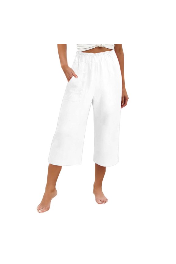 Women's High Waist Casual Pants with Pockets Effortless Everyday Trousers Clean Finish Comfortable Wear L White