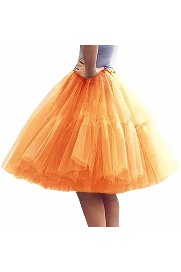 Women's High Waist Pleated Dance Skirt for Adults Short Flared Performance Skirt One Size Orange