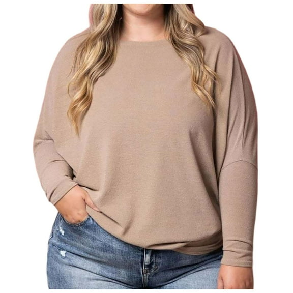 HXWCHs Women's Knitted Pullover Sweater Long Sleeve Crew Neck Printed Casual tops for Comfortable Everyday Wear XL Khaki