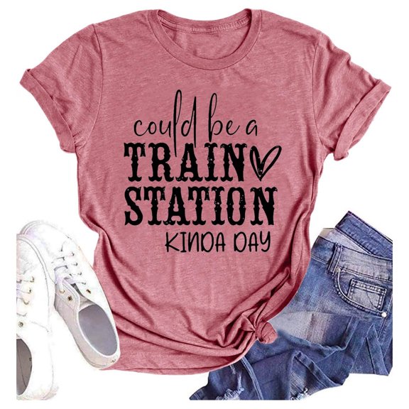 HXWCHs Women's Letter Print Short Sleeve Round Neck Casual Tee top for Everyday Comfort and Stylish Wear Pink M