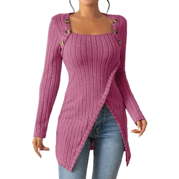HXWCHs Women's Lightweight Asymmetrical Button Down Tunic top Long Sleeve Casual Fall Shirt Fit Red XL