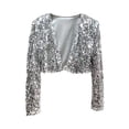 thumbnail image 1 of HXWCHs Women's Lightweight Sequin Cardigan Open Front Blouse Shiny Glitter Sparkly Casual Jacket For Spring Summer Outfits Silver XL, 1 of 3