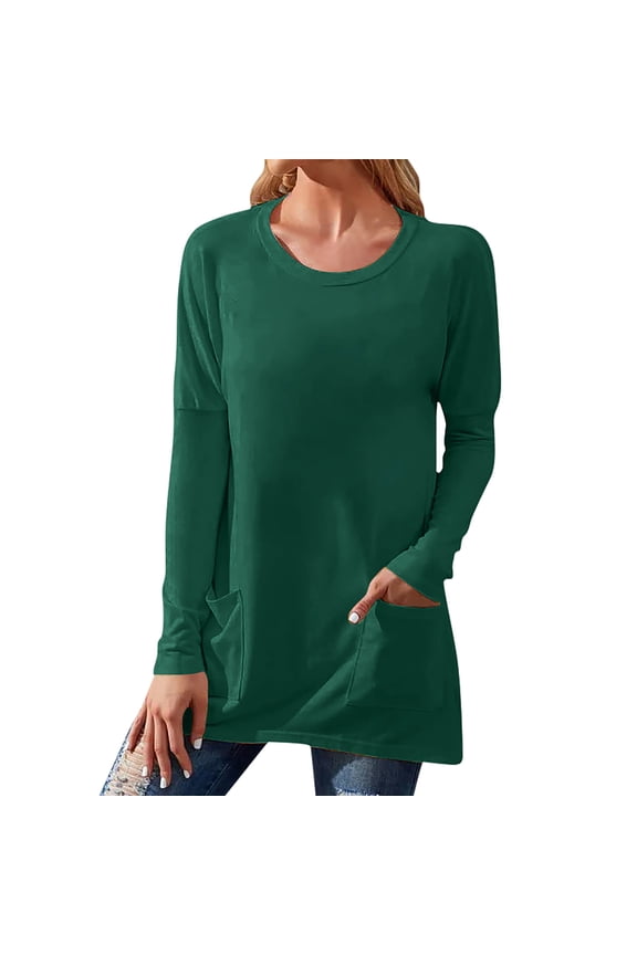 Women's Long Sleeve Color Block Crewneck Sweater Tunic top Casual Comfortable Pullover S Army Green