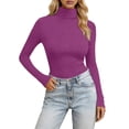 thumbnail image 1 of HXWCHs Women's Long Sleeve High Neck Slim Fit Stretch Casual Basic Solid Color Tee Shirt XL Dark Purple, 1 of 5
