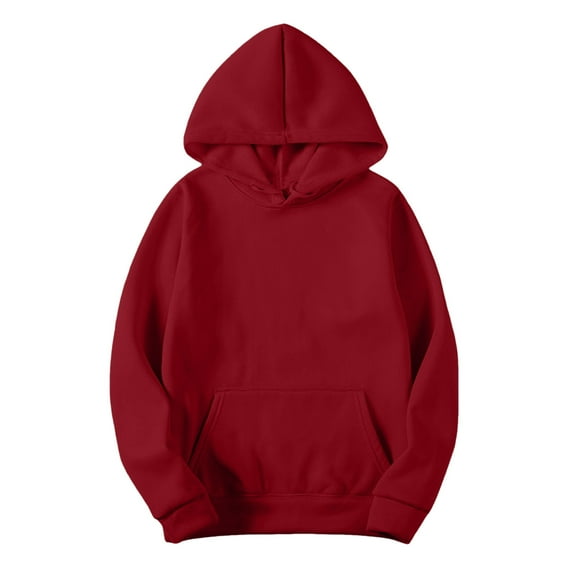 HXWCHs Women's Long Sleeve Slim Fit Solid Hooded Sweatshirt Fitted Classic Design with Drawstring 1-Red L