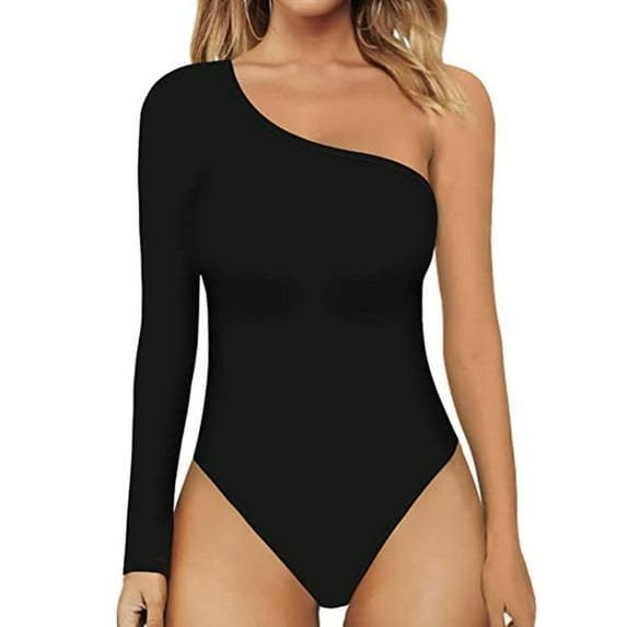 HXWCHs Women's Loose Fit Jumpsuit, Stylish Women's off Shoulder One Sleeve Bodysuit Jumpsuit with Tank top and Long Sleeve Design M Black