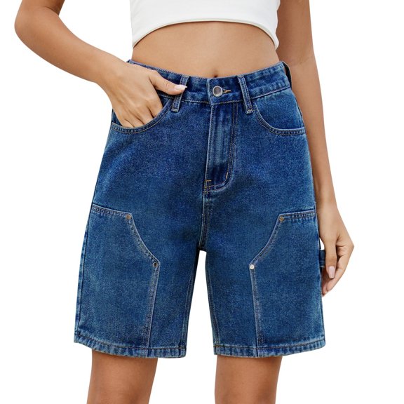 HXWCHs Women's Mom Jeans Retro Style & High Waist Women Summer Street Washed Fashionable Cool Denim Shorts High Waist Stretch Comfortable Casual Jean Shorts for Daily Outfits Blue XXL