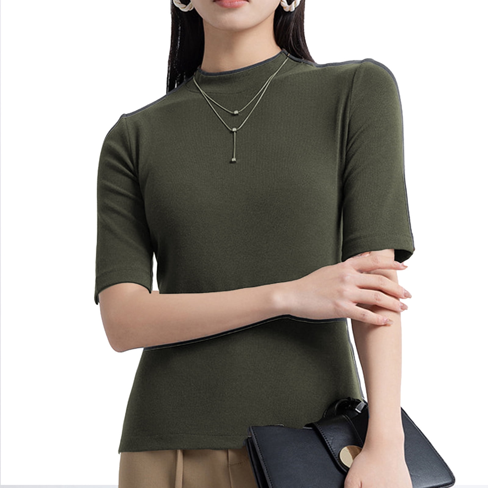 HXWCHs Women's Neck Slim Fit 3/4 Sleeve T-Shirt Stretch Soft ...