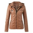 thumbnail image 1 of HXWCHs Women's Outerwear Vests Zip Leather Coat Slim Suit Motorcycle Stand top for Women M Brown, 1 of 6