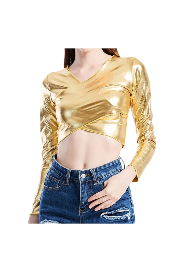 Women's Performance Wrap top Solid Color Athletic Shirt for Fitness and Casual Wear XXL Gold