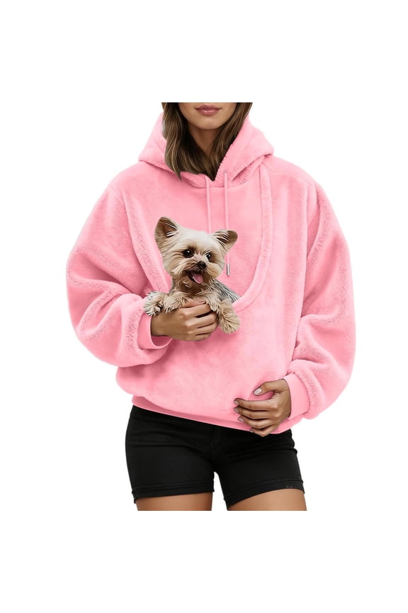 Women's Pet Carrier Sweatshirt, Oversized Hoodie with Kangaroo Pocket for Dogs & Cats Pink S