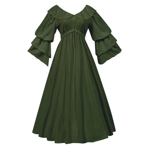 HXWCHs Women's Retro Gothic Victorian Gown Solid Color Fitted Waist Court Formal Gown Green XL
