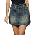 thumbnail image 1 of HXWCHs Women's Retro High Waist A Line Denim Skirt Summer Style Casual Stretch Comfortable Hugging Fashion Mid Length Outfit Blue XS, 1 of 4