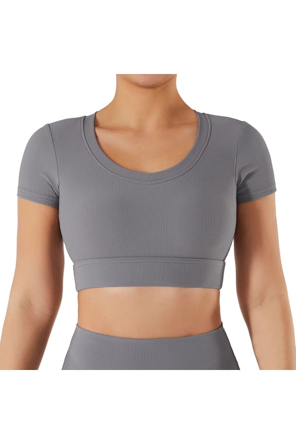 Women's Sense Fitness Short Sleeve Yoga top for Running and Core Workouts M Grey