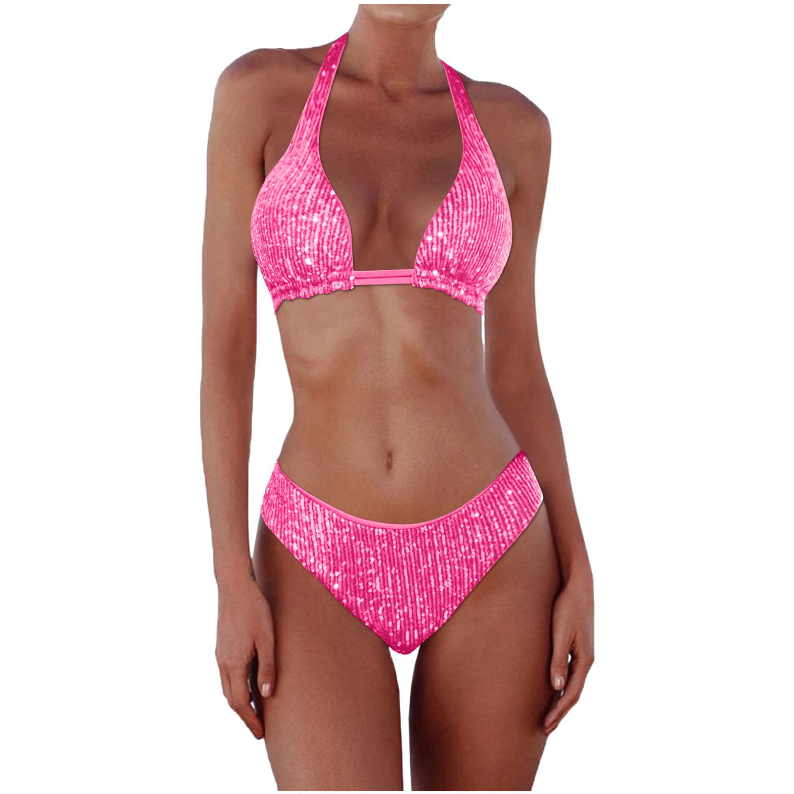 HXWCHs Women's Sequin Bikini Set Triangle Top and Bottom Swimsuit