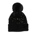 thumbnail image 1 of HXWCHs Women's Sequin Hat Warm Knitted Winter Cap with Detachable Pom M Black, 1 of 4