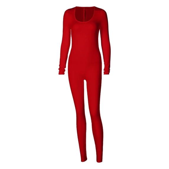 HXWCHs Women's Short Sleeve Jumpsuit, Women's Fashion Long Sleeve Slim Fit Jumpsuit with Lift Design for Spring and Summer Seasons L Red
