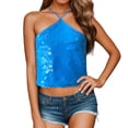 thumbnail image 1 of HXWCHs Women's Sleeveless Glitter Party Tank top Clubwear Night Out Fashion Summer Rave Outfit S Blue, 1 of 5
