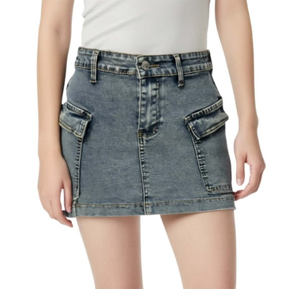 HXWCHs Women's Slim Fit Distressed Denim Skirt Stylish Bodycon Cargo Design Stretch Comfortable Casual Mini Skirt Fashion Blue M